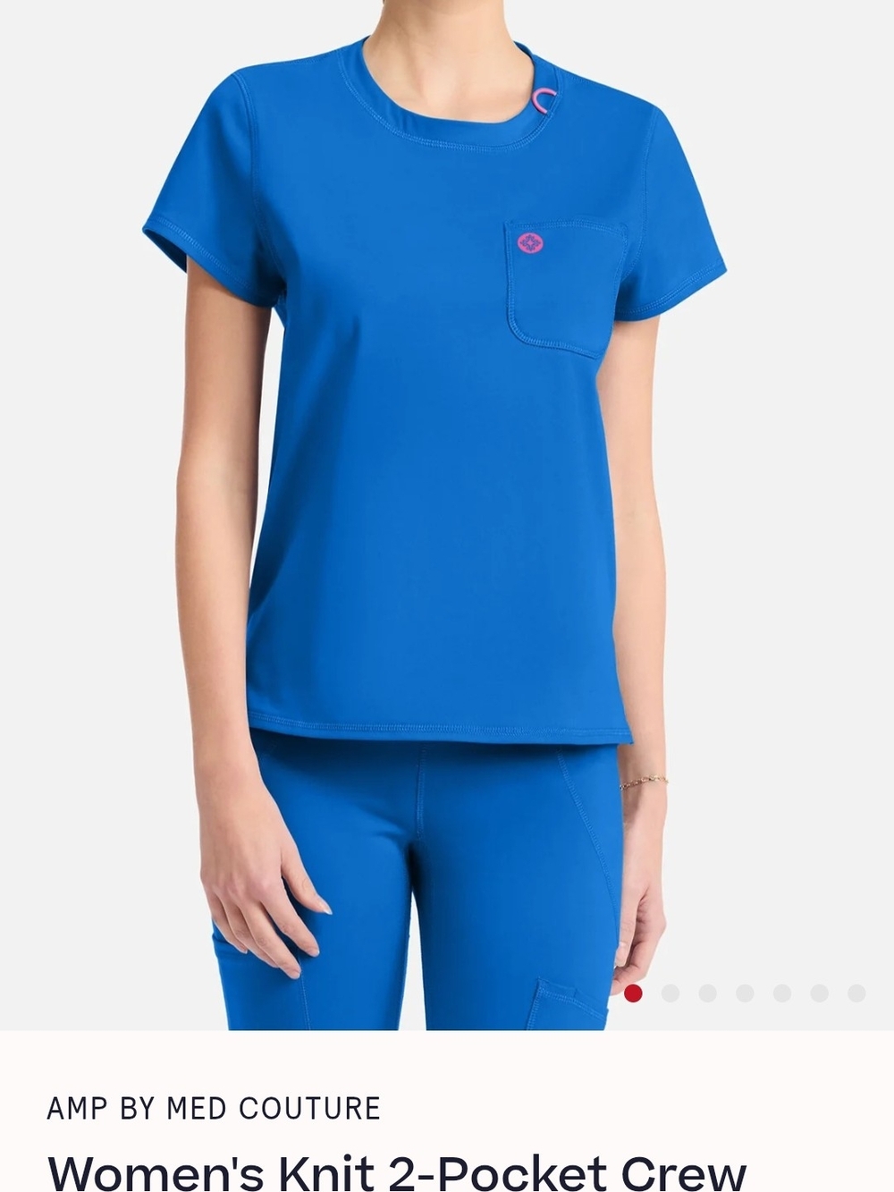 Med Couture Women's Short Sleeve Crew Top in Royal Blue with Pink Accent